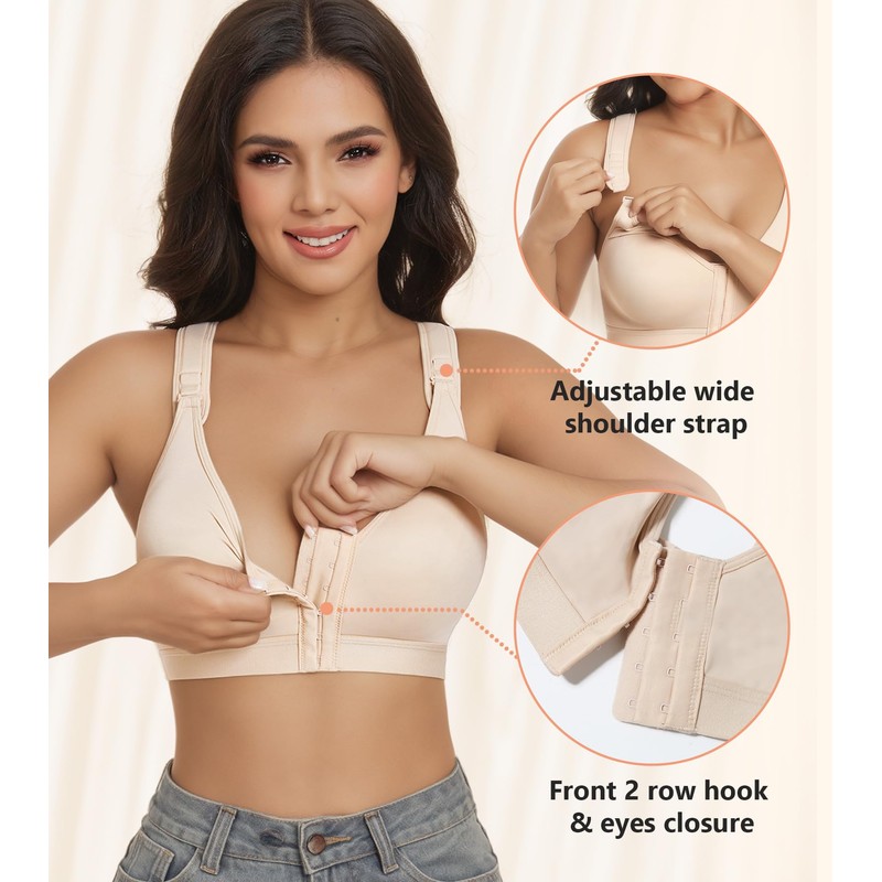 Lemorosy Women's Post-Operative Strong Support Sports Bra Adjustable Without Underwire