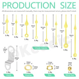 Keadic 16Pcs High Torque Long Shaft Quartz Clock Mechanism Kit Contains Clock Hands, Numeral Scale, Silent Sweep Motor Replacement for DIY Repair (Gold, Shaft Length 18mm/0.7”)