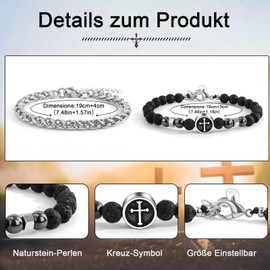 FANCIBAND Cross Bracelet Men's Pearl Bracelet Stainless Steel Natural Stone Bracelets Christian Gifts Confirmation Communion Easter Birthday Gifts for Son Grandson Father Grandfather Husband