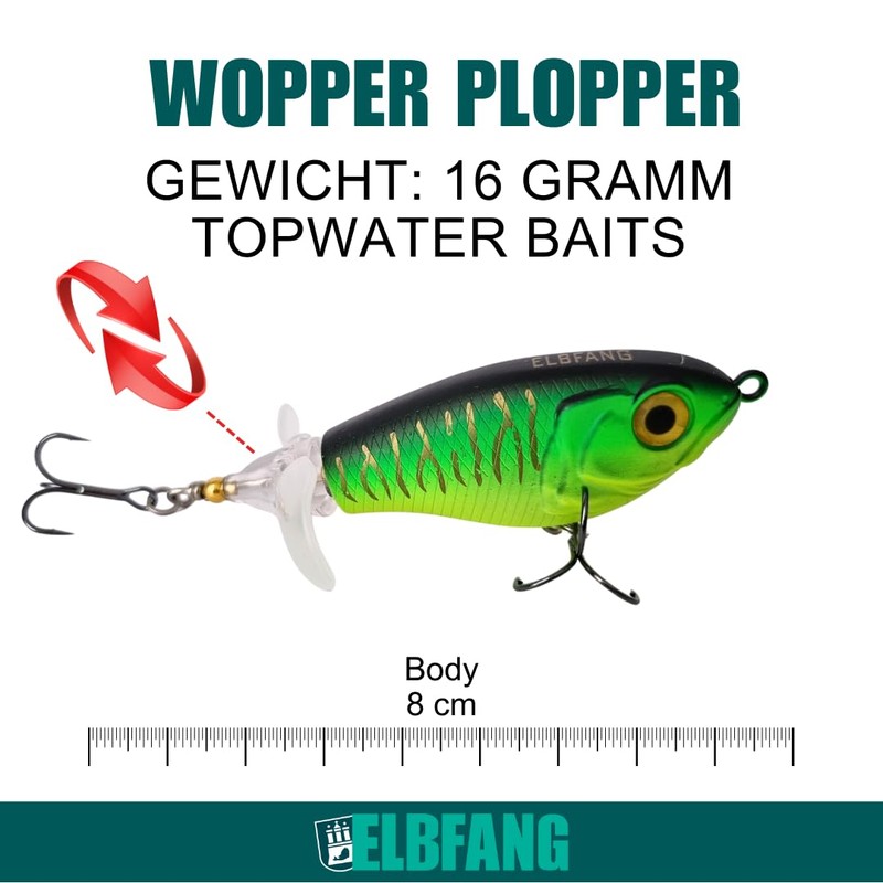 ELBFANG Topwater Artificial Bait Set, Popper, Stickbaits, Surface Bait, Whopper