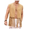 BEAUDRM Men's Fringe Suede Vest Boho Tassel Open Front Sleeveless
