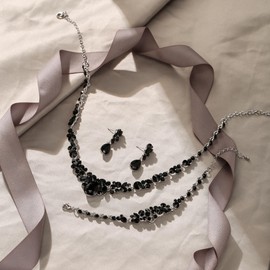 EVER FAITH Wedding Crystal Jewellery Sets for Glamour Teardrop Rhinestone Necklace Dangle Earrings Bracelet Sets for Women Iridescent AB Silver Tone, Crystal