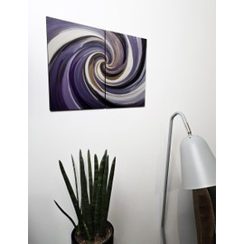 The Plum Penguin Abstract Thunderstorm Crescendo Wall Art, Dual A4 Wood MDF, Purple & Silver Vortex Design Canvas Alternative 40 x 30cm
