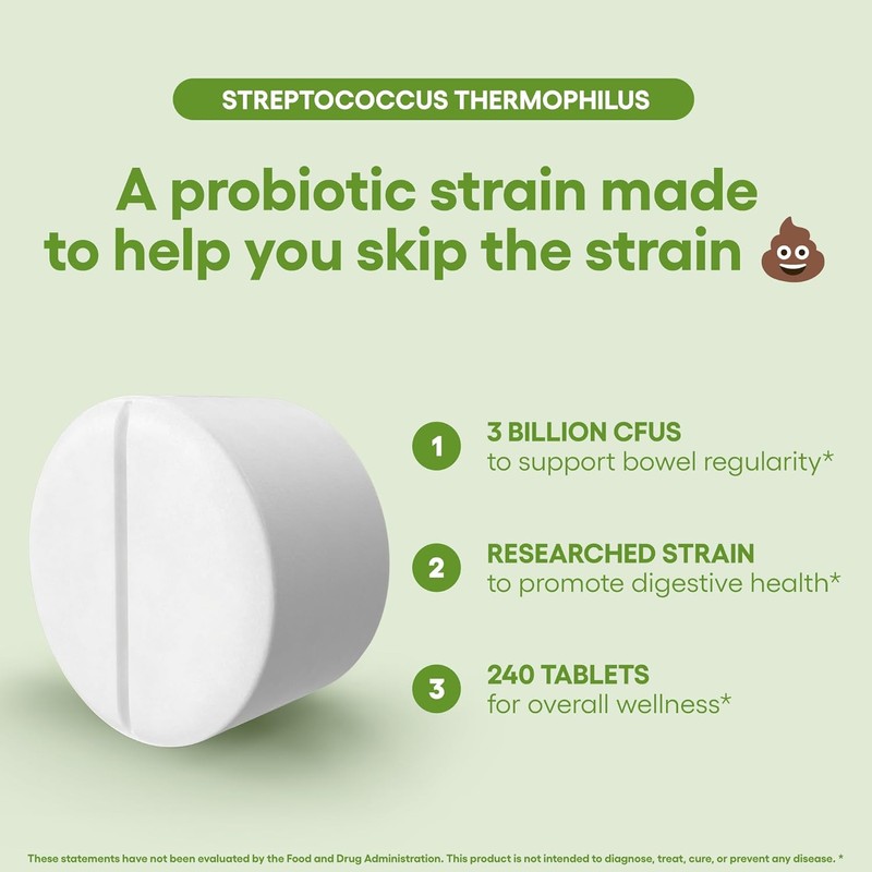 Streptococcus Thermophilus Probiotic Supplement 240 Tablets 3 Billion CFU Probiotics