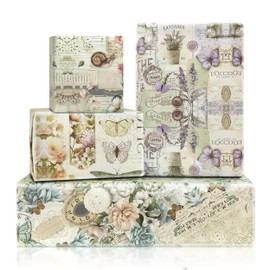 Vintage Floral Butterfly Wrapping Paper Folded Flat Retro Decorative Art Paper for Spring Wedding Baby Shower Birthday 50x70cm