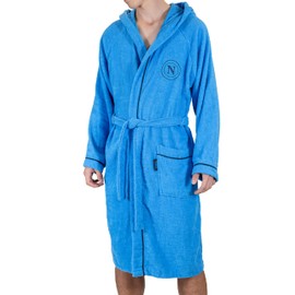 hermet SSC Napoli, Accappatoio In Microspugna Bambino Con Cappuccio, 100% Cotone, Busta Salvaspazio, taglia 12/14 Anni, Prodotto Ufficiale, Azzurro