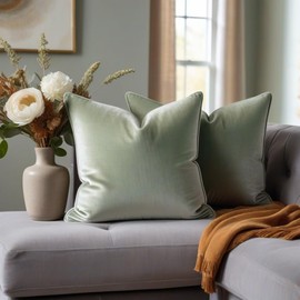 FEVERQIYI 20x20 Velvet Pillow Covers Set of 2 Sage Green Decorative Square Throw Pillowcase Soft Solid Cushion Covers for Bedroom Living Room Outdoor Indoor Decoration