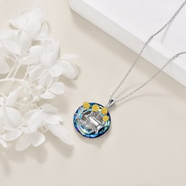 VONALA Bear Necklace Mother Gifts 925 Sterling Silver Mama Bear with 1 Cubs Pendant Necklaces with Sunflower Crystal Animal Jewelry for Women