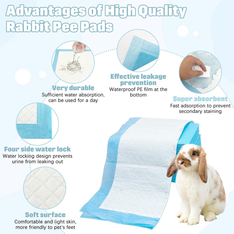 kathson 100PCS Rabbit Pee Pads 18"× 13" Disposable Cage Liners