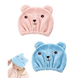YIPFEN Turbante Asciugacapelli Microfibra Set da 2, Anti-Crespo, Super Assorbente, Asciugatura Ultra Rapida, Motivo Orsetto per Donne & Bambini.