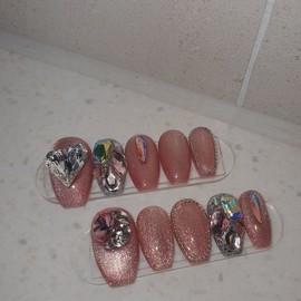 Discount❤Pink Jewel❤Handmade Nail Tips - Long Stiletto / 할인❤핑크쥬얼❤수제네일팁 - 롱 스틸레토
