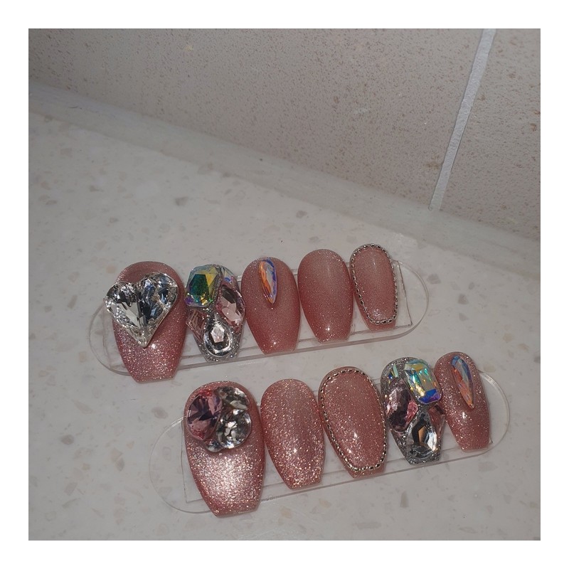 Discount❤Pink Jewel❤Handmade Nail Tips - Long Stiletto / 할인❤핑크쥬얼❤수제네일팁 -