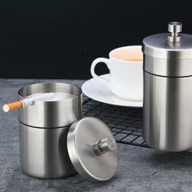 Simple 304 Stainless Steel Ashtray with Lid for Home Use Commercial Use