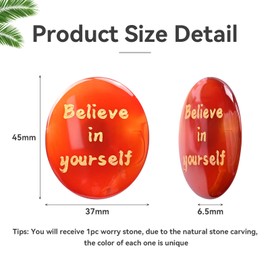 Red Agate Thumb Worry Stone for Anxiety, Healing Crystals Worry Stones with Engraved, Hand Carved Gemstone Meditation Reiki Balancing Gift for Women(Believe in Yourself)