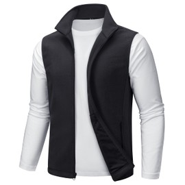 TACVASEN Men's Full-Zip Fleece Vest Sleeveless Lightweight Vests Winter Warm Outerwear Jacket with Pockets Black 2XL