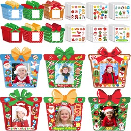 Funrous Christmas Picture Frame Ornaments Present Box Photo Frame Hanging Ornaments DIY Picture Frame Craft Set Photo Ornaments for Christmas Tree Xmas Party Decorations (48 Pcs)