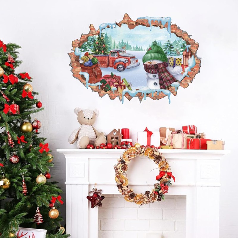 IARTTOP Large 3D Snowman Wall Decal Merry Christmas Tree Wall