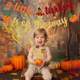 Glitter Thanksgiving Turkey Pumpkin Baby Shower Decorations Banner A Little Turkey Is On The Way Decoration Banner Thanksgiving Pumpkin Baby Shower Decorations Banner Fall 1st Birthday Banner