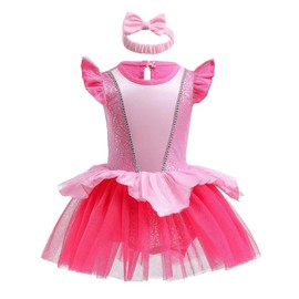 Dressy Daisy Infant Baby Girl Princess Romper Costumes Onesie Dress Bodysuit with Headband Size 12-18 Months Hot Pink 343