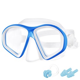flintronic Children's Diving Goggles, Anti-Leak Snorkel Mask, Anti-Fog Diving Goggles with Earplugs & Nose Clip, Anti-UV Swimming Goggles for Children Aged 4-12, Pack of 1, Blue