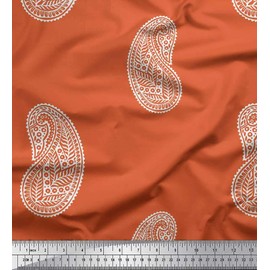 Soimoi Orange Cotton Jersey Fabric Paisley Block Print Fabric by Yard 58 Inch Wide