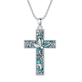 HARMONY BOLA Turquoise Snowdrop Cross Necklace 925 Sterling Silver Snowdrop Pendant Turquoise Flower Jewellery Mother's Day Birthday for Women Mother, Sterling Silver