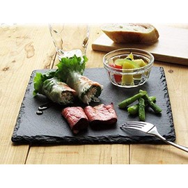 Slate Plate 25 cm Positive Corners [Black, Utensils, Stone Flat Flat Platter Popular Corner Plate Stylish Cushion with Slate Board]