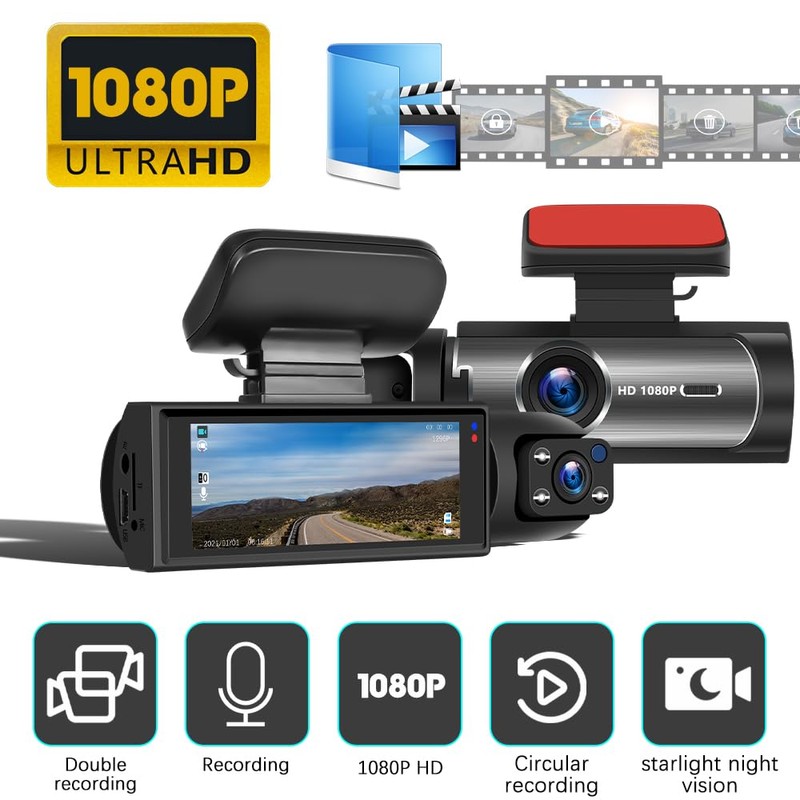Dual Dash Cam for Cars Front and Inside 3.16 inch