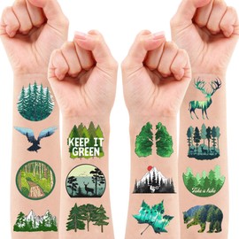 100 PCS Forest Temporary Tattoos Birthday Party Decorations Favors Supplies Decor Forest Tree Animal Adventure Nature Themed Stickers Gifts For Girls Boys Classroom School Prizes Reward
