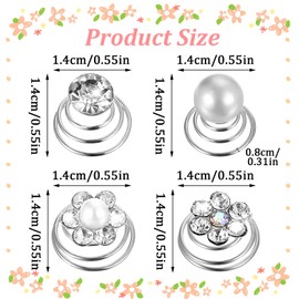 48Pcs, 4 Styles Rhinestone Crystal Pearl Twisters Spiral Set, Flower Jewels Hair Pins Silver Coil Accessories for Women, Bride, Bridesmaids, Wedding, Prom, Party and Special Occasion