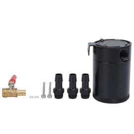 3/8in NPT Oil Catch Can with Drain Valve Filter Baffled Universal Polishing Aluminum Alloy 150ml Black
