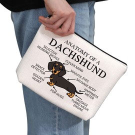 PYOUL Dachshund Lover Gift Anatomy of A Dachshund Makeup Bag Weenie Mama Cosmetic Bag Wiener Dog Owner Gift Dog Mom Zipper Travel Bag (A Dachshund B)