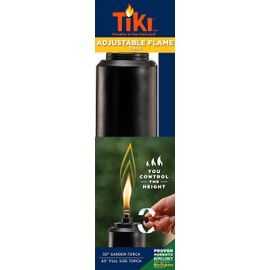 TIKI Adjustable Flame Resin Torch – Black Decorative Outdoor Lighting for Backyard, Lawn, Patio & Garden | 65" | Weather-Resistant | Includes Long-Lasting Wick & Snuffer