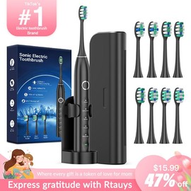 RTAUYS M5 Sonic Electric Toothbrush for Adults - Rechargeable Electric Toothbrushes with 8 Brush Heads & Holder, Travel Case, Power Electric Toothbrush with HolderÔºå3 Hours Charge for 120 Days:_Upgraded Black