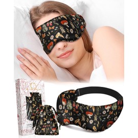 Miss Adola Cute Silk Weighted Eye Mask - Sleep Mask for Women Wife Mom Eye Mask for Sleeping Heat and Cold Lavender Mulberry Silk Eye Mask for Dry Eyes Ajustable with Drawstring Bag, Black Mush