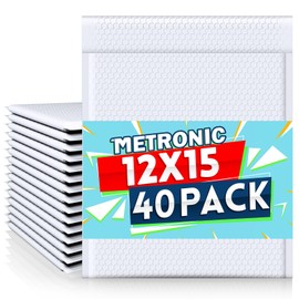 Metronic Large Bubble Mailers 12x15 Inch 40 Pack Waterproof Padded Envelopes White Bubble Envelopes Opaque Cushioning Mailer for Shipping Clothes, Books,Jewelry Makeup Supplies