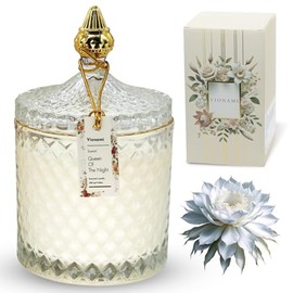 VIONAMI Luxury Scented Candle Gift – Queen of The Night Rare Flower Fragrance in Elegant Glass Jar, Decorative Soy Candles Gifts for Women, Long-Lasting 80 Hr, 14.8 oz, Luxury Candles for Women