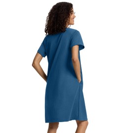 SIORO Women Zipper Robes Waffle Short Sleeve Bathrobe Lightweight Housecoat Knee Length Nightgown Loungwear with Pockets