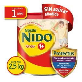 Leche de fórmula en polvo sin TACC Nestlé Nido Kinder en lata de 2.5kg - 1 año +