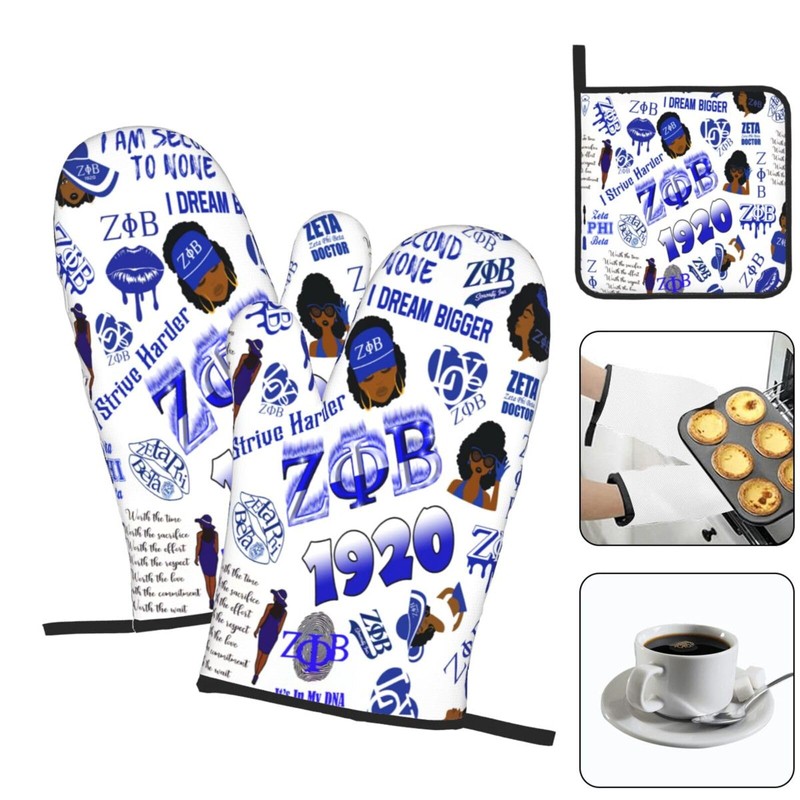 Sorority Paraphernalia Zeta Oven Mitts - 3-Piece Kitchen Accessory Set,