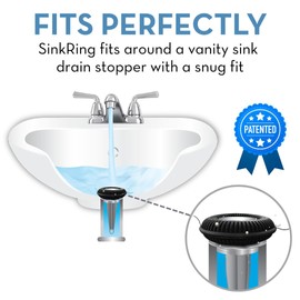 Bathroom Sink Hair Catcher for Pop-Up Drain – SinkRing 1.57" Precision Strainer for Bathroom Sink Drains | Clog-Free Hair Trap for Contacts, Earrings, Jewelry | No Suction or Screws – Black