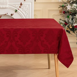 Romanstile Christmas Jacquard Rectangle Tablecloth with Red Flower - Waterproof Damask Vintage Floral Table Cloth, Xmas Decorative Table Cover for Dinner/Parties/Holiday - 60 x 120 Inch