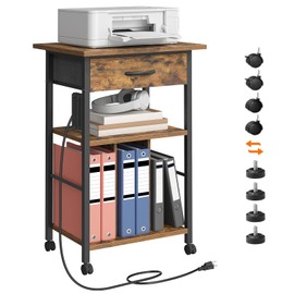 YATINEY Rolling File Cabinet, Printer Stand with Dividers and Charging Station, Mobile File Cart with Fabric Storage Drawer and Lockable Wheels for Home Office, Fits Letter/Legal/Files