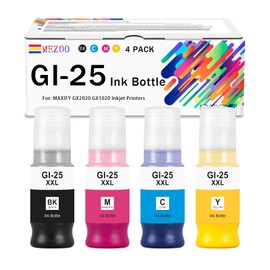 GI-25 GI 25XXL Ink Bottle Combo Back Compatible with GI25 GI 25 Pigment Refill Ink Bottle Replacement for Canon MAXIFY GX2020 GX1020 Inkjet Printer (4 Pack, Black Cyan Magenta Yellow)