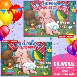 NUGEMS Baby Shower Games Pin The Poopie.Bilingual English/Spanish.Original Funny Hilarious Party Game. Baby Sprinkle Games.