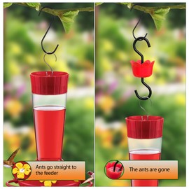 Hummingbird Feeder Insect_Guard | Flower Shape Ant_Moat for Wildlife Feeder Accessory Hooks - Plastics Hanging Ant_Traps for Patio Lawn Garden Outdoor Backyard, Sturdy&Leakproof（Red 4 Pack）