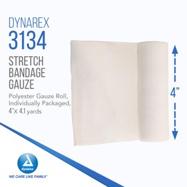 Dynarex Stretch Rolled Gauze Bandage - Individually Wrapped Polyester Conforming & Absorbent Gauze Roll for Wound Dressing - 4" x 4.1 Yards, Bulk Case of 500