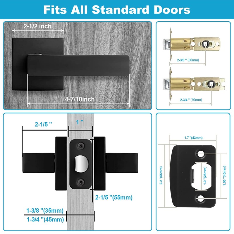 Estmoon 2 Pack Passage Door Levers, Matte Black Door Knobs