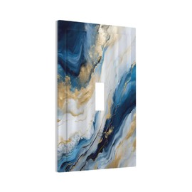 Abstract Blue Granite Luxury Watercolor Marble Texture Print 1 Gang Light Switch Covers Decorative Unique Single Toggle Wall Plate Switchcover Electrical Switchplate for Kitchen Bathroom Decor