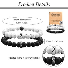 Flongo Matching Beads Bracelets for Couples: white turquoise Black Matte Frosted Stone Bracelet for Men Women Lovers Best Friends on Birthday Christmas Valentine's Day(a)
